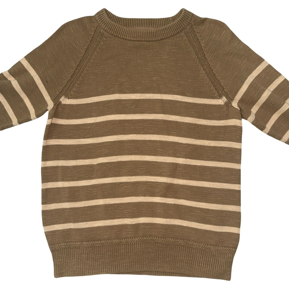 LL Bean Signature Mens Striped Cotton Crewneck Raglan Sweater Brown Cream Medium - Picture 2 of 8